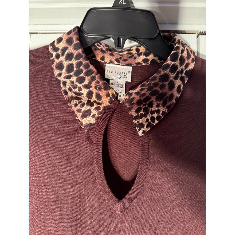 Y2K NWT Kim Rogers Large Brown Blouse with animal print color Women's Large - Picture 6 of 7